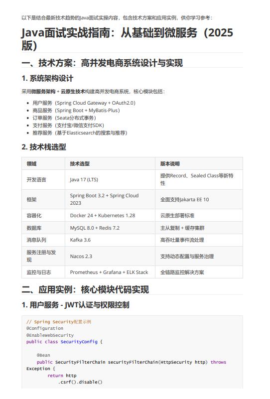 Java開發(fā)基于微服務(wù)架構(gòu)的高并發(fā)電商系統(tǒng)設(shè)計(jì)與面試實(shí)戰(zhàn)指南：技術(shù)方案、應(yīng)用實(shí)例及性能優(yōu)化文檔的主要內(nèi)容 PDF 下載   圖1